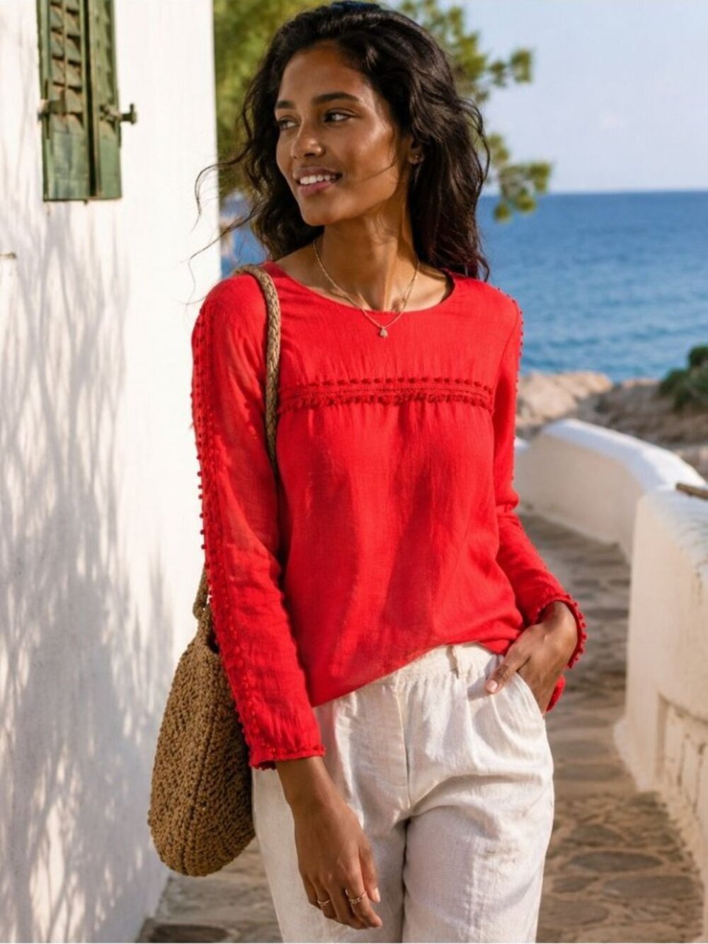 J.Crew Linen Blouse Red Size 6 Boho Summer Resortwear Vacation Chic